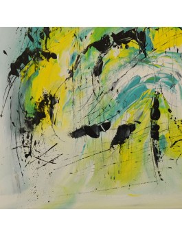 tableau abstrait jaune bleu vert