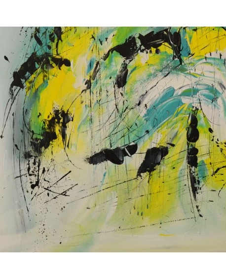 tableau abstrait jaune bleu vert