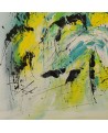 tableau abstrait jaune bleu vert