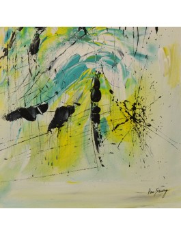 tableau abstrait jaune bleu vert
