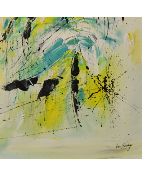 tableau abstrait jaune bleu vert