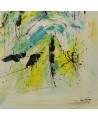 tableau abstrait jaune bleu vert