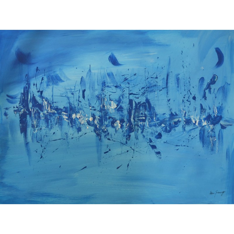 tableau abstrait en monochrome bleu
