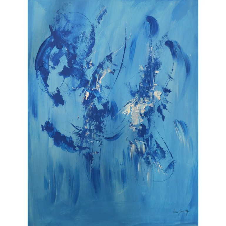 tableau abstrait bleu en monochrome