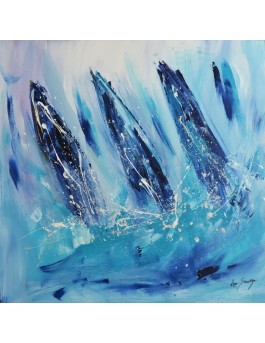 tableau abstrait de voiliers en mer