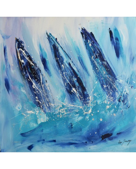 tableau abstrait de voiliers en mer