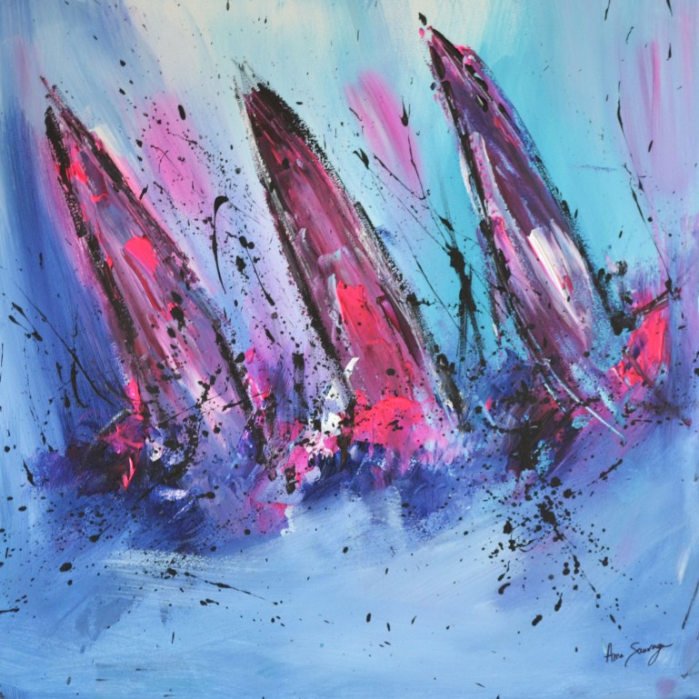 tableau abstrait de bateaux en mer