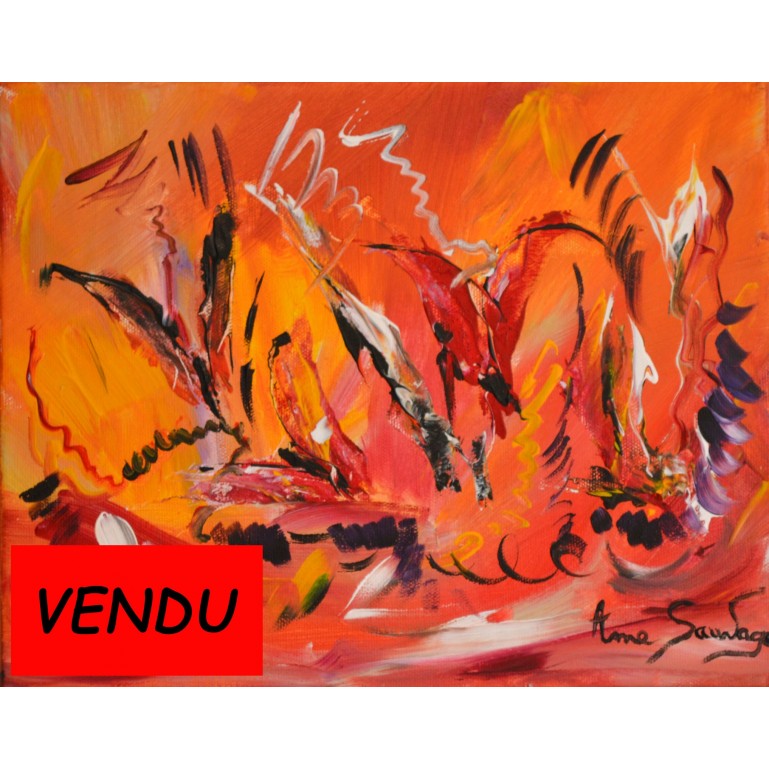 tableau abstrait rouge orange