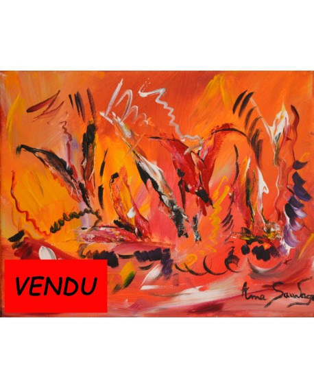tableau abstrait rouge orange