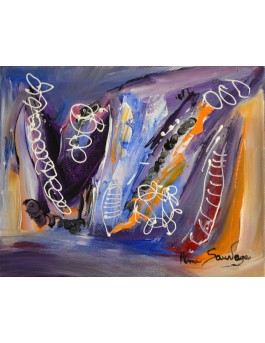 tableau abstrait violet et reliefs