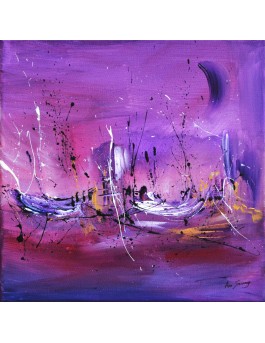 tableau abstrait violet bateaux