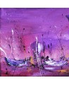 tableau abstrait violet bateaux