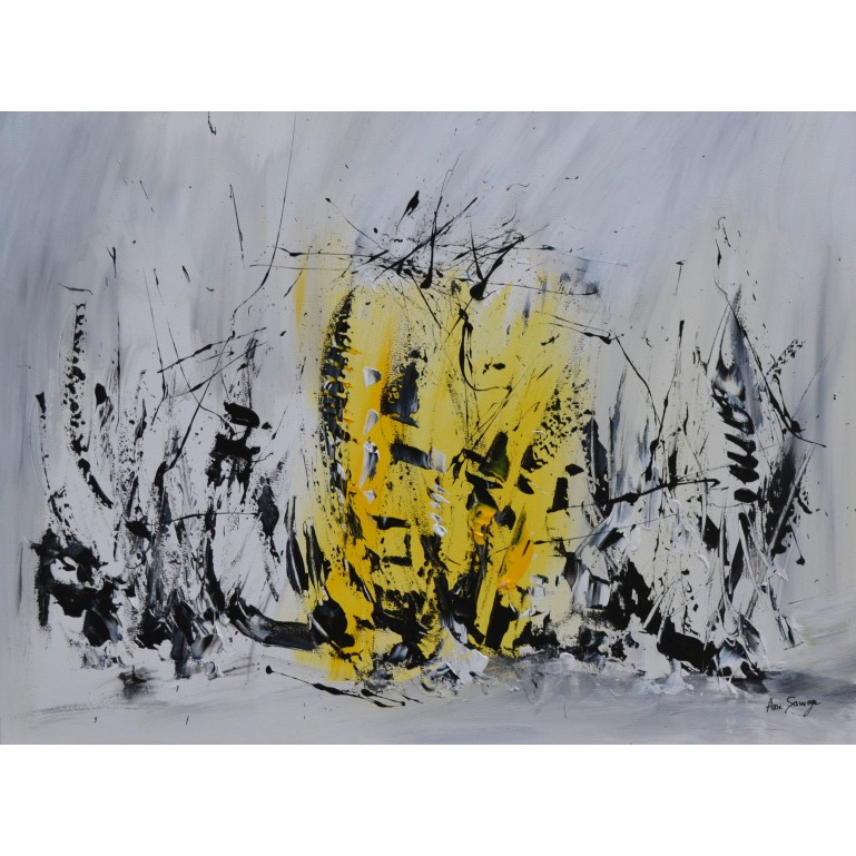 tableau abstrait gris et jaune