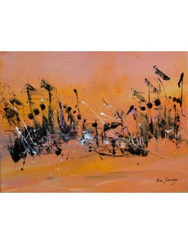 tableau abstrait jaune noir rose