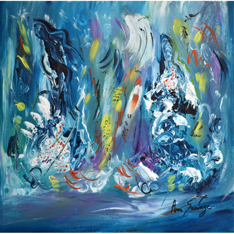 peinture abstraite bleue la danse des sirènes