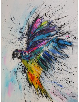 tableau abstrait perroquet multicolore