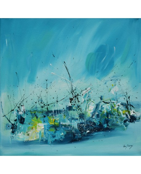 tableau bleu au couteau