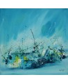 tableau bleu au couteau