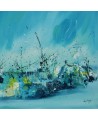 tableau bleu au couteau