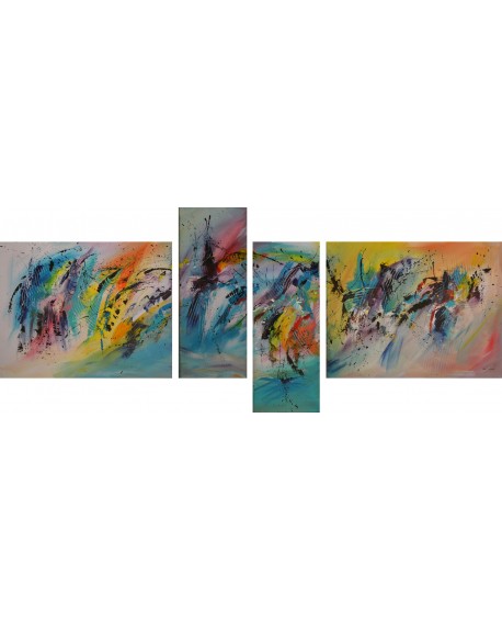 tableau abstrait multicolore en 4 parties