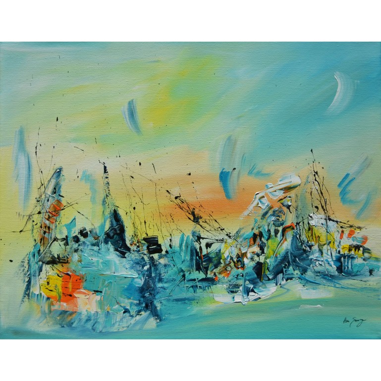 tableau abstrait contemporain multicolore au couteau