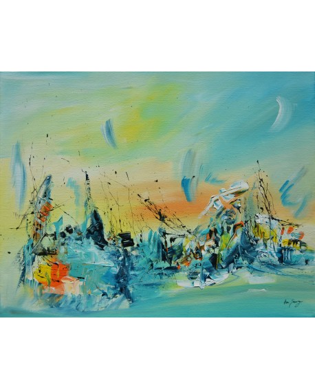 tableau abstrait contemporain multicolore au couteau