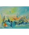 tableau abstrait contemporain multicolore au couteau
