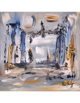 peinture abstraite moderne bleu gris ocre