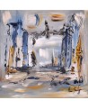 peinture abstraite moderne bleu gris ocre