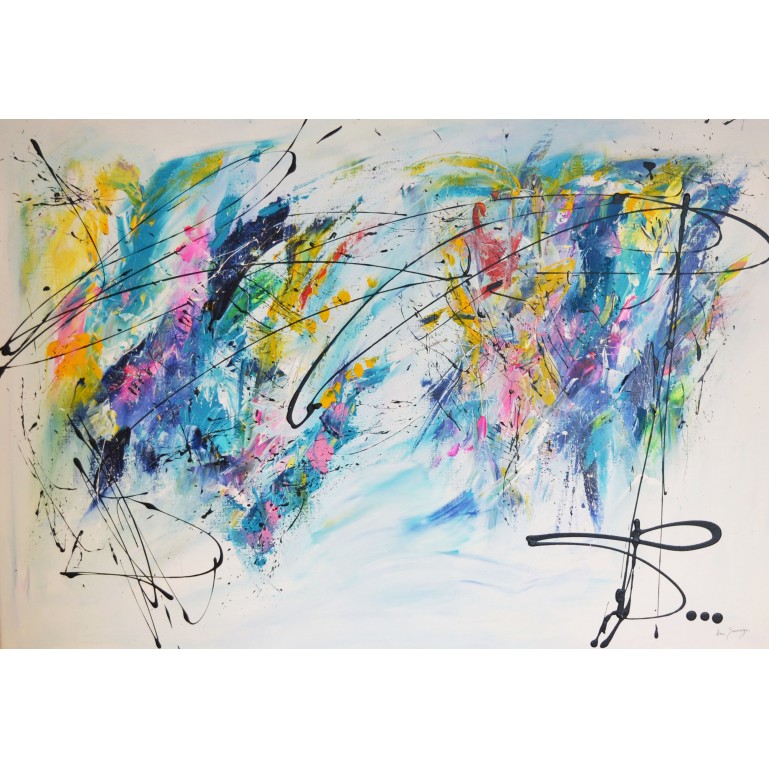 grand tableau abstrait multicolore 