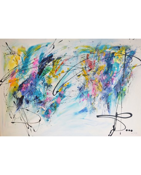 grand tableau abstrait multicolore 