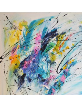 grand tableau abstrait multicolore 