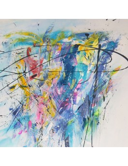 grand tableau abstrait multicolore 
