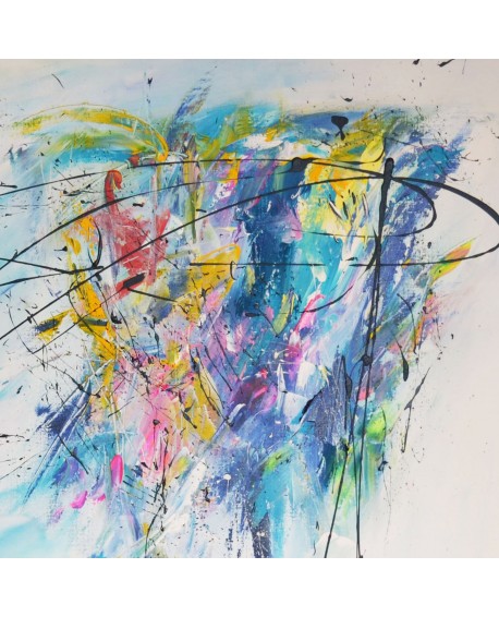 grand tableau abstrait multicolore 