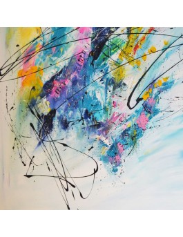 grand tableau abstrait multicolore 