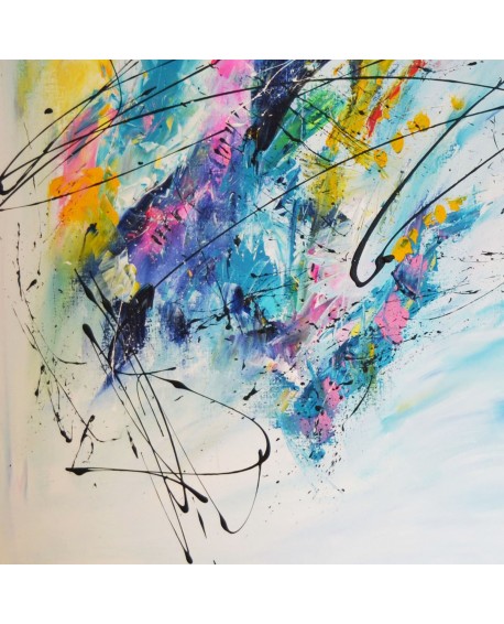 grand tableau abstrait multicolore 