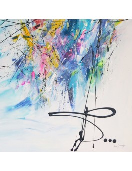 grand tableau abstrait multicolore 