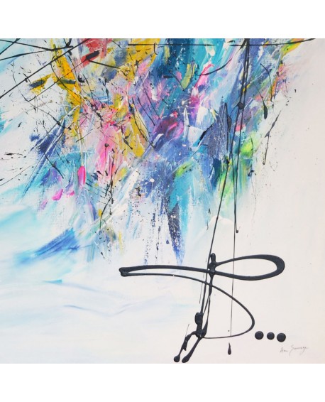 grand tableau abstrait multicolore 