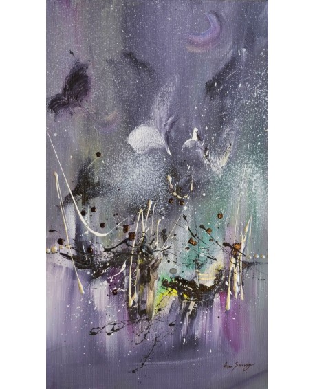 La lune pourpre - peinture abstraite de bateaux au couteau