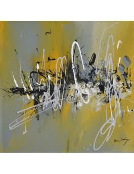 tableau abstrait gris et jaune