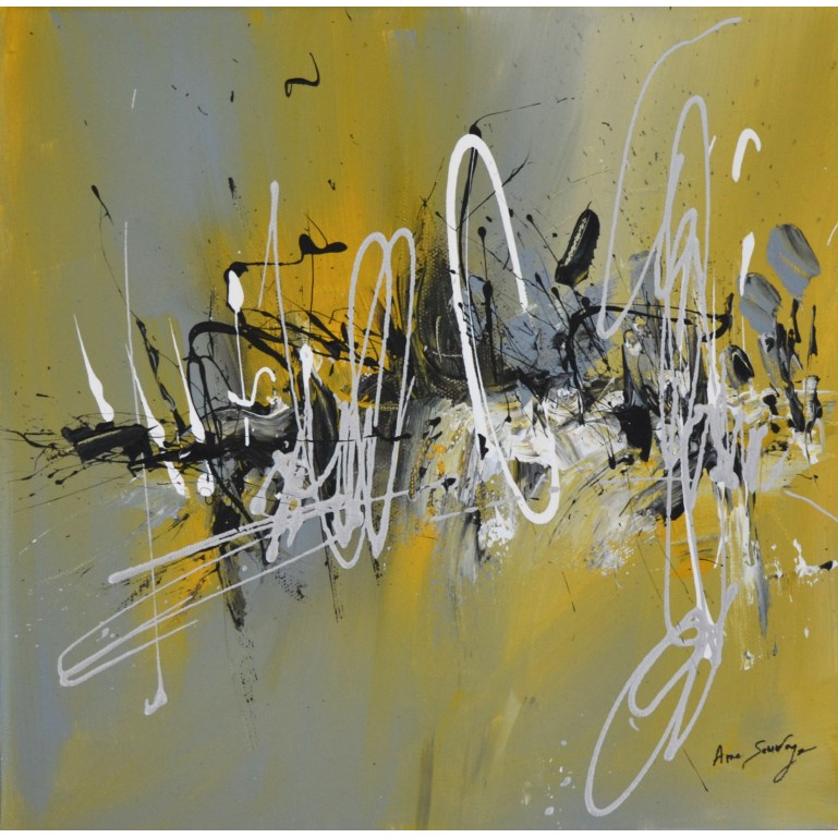 tableau abstrait gris et jaune