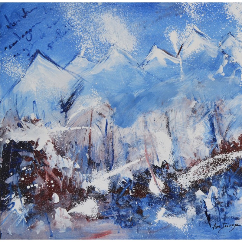tableau abstrait montagnes bleu et blanc