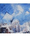 tableau abstrait montagnes bleu et blanc