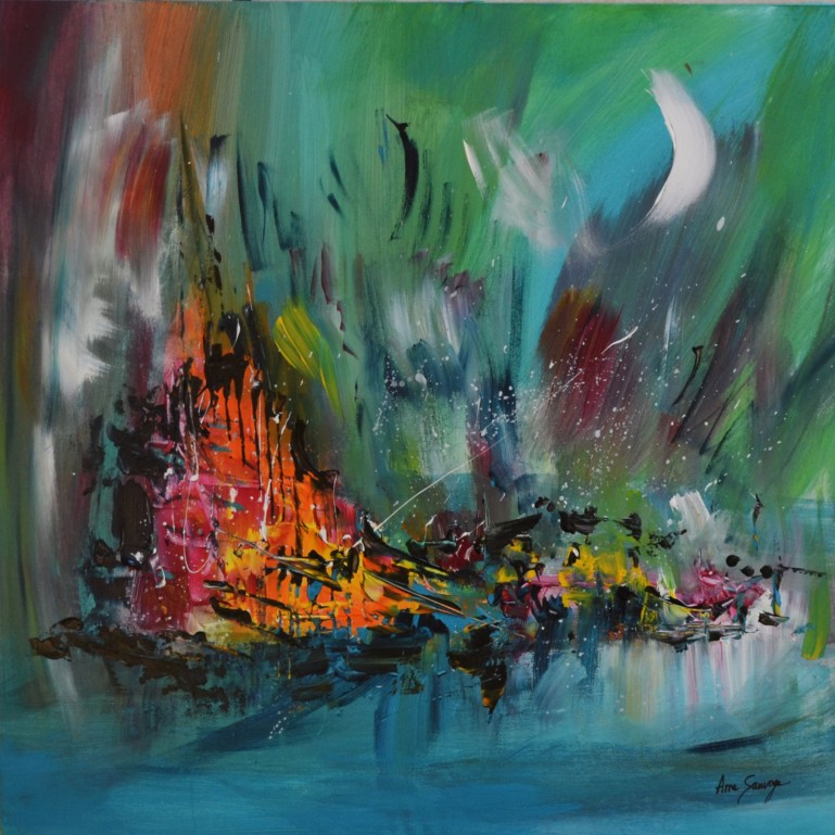 Peinture moderne bleu vert