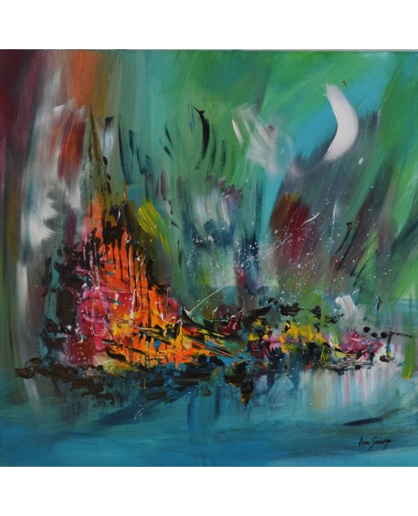 Peinture moderne bleu vert