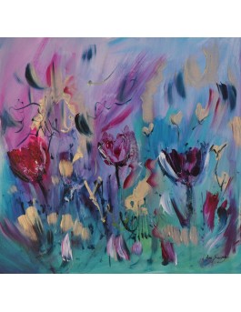 tableau moderne de fleurs sur plaque de bois