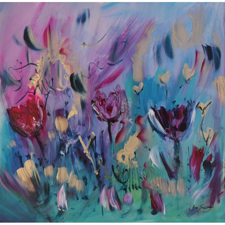 tableau moderne de fleurs sur plaque de bois