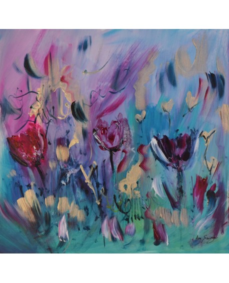 tableau moderne de fleurs sur plaque de bois