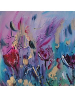 tableau moderne de fleurs sur plaque de bois