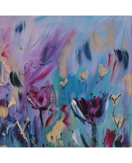 tableau moderne de fleurs sur plaque de bois